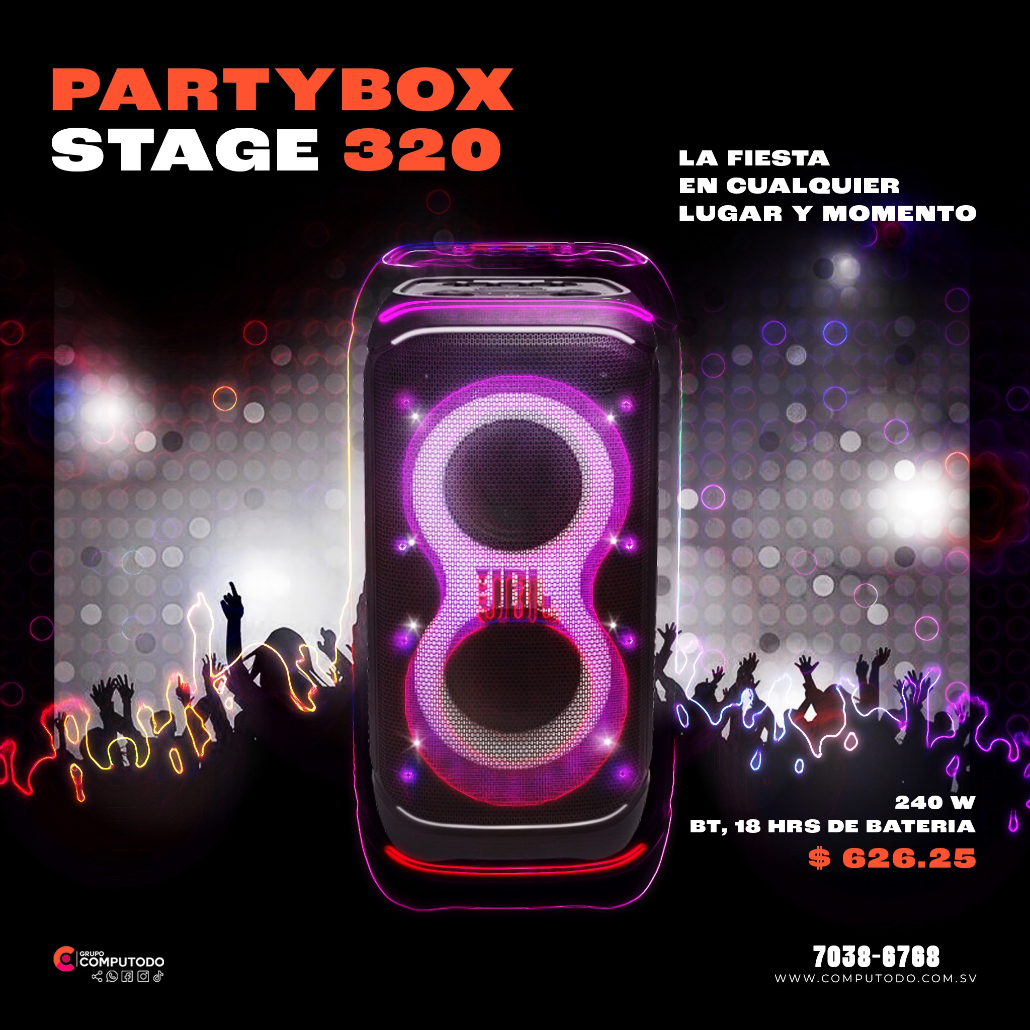 PartyBox Stage 320, puedes empezar la fiesta en cualquier momento y en cualquier lugar.